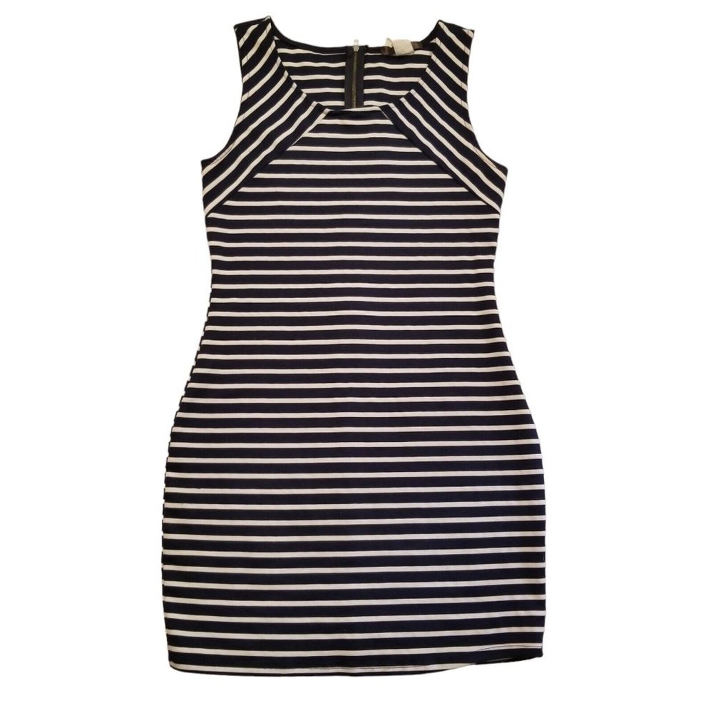 Womens Dress Size Medium En Route Navy Blue White Stripe Sleeveless Form Fitting